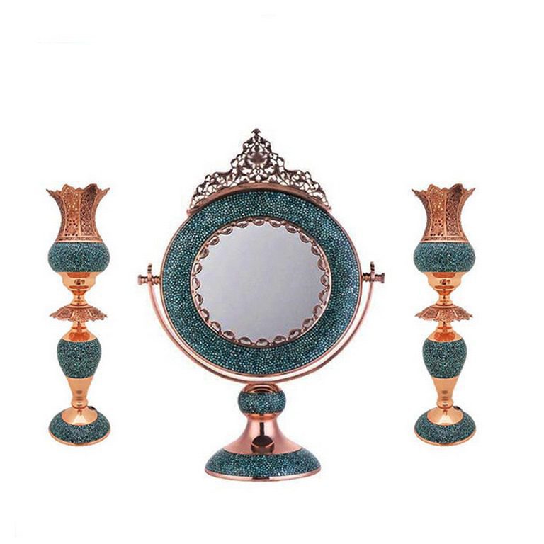 قیمت زیباترین آینه و شمعدان فیروزه کوب